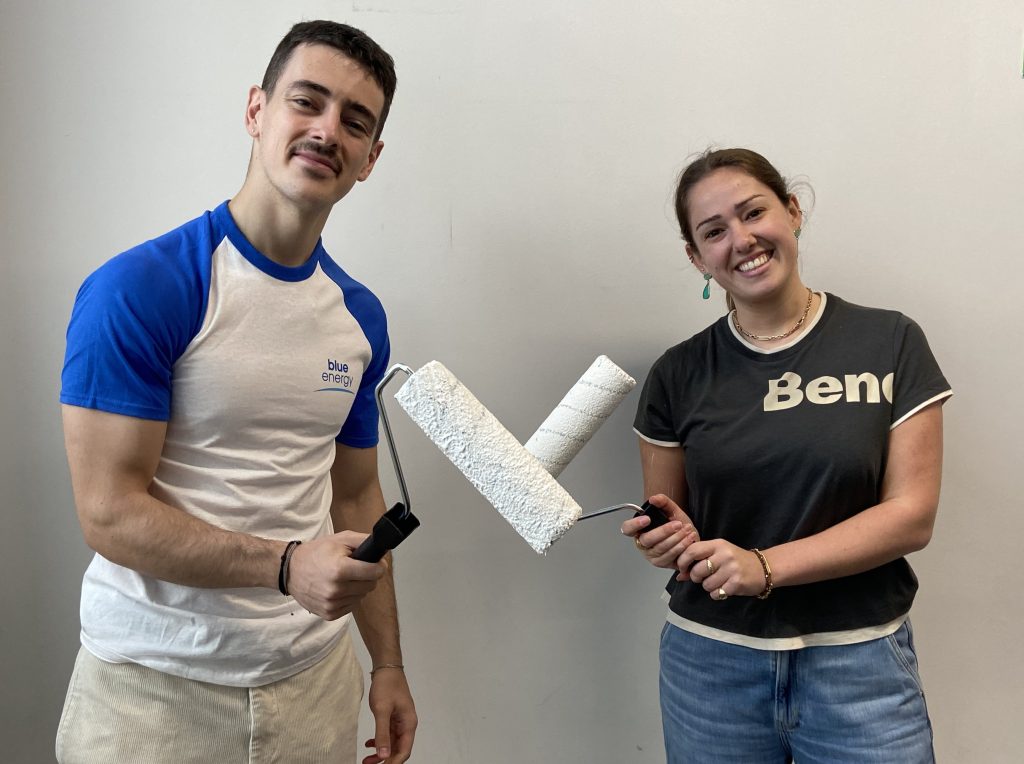 Classroom makeover: Hilton London Metropole volunteers begin their painting team challenge.